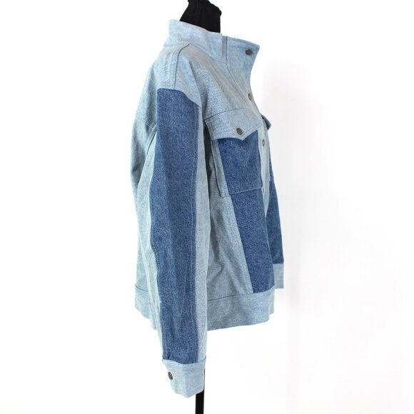 Set Active Two Tone Panel Detail Classic Mid Wash Blue Denim Trucker Jacket XL - Picture 2 of 7